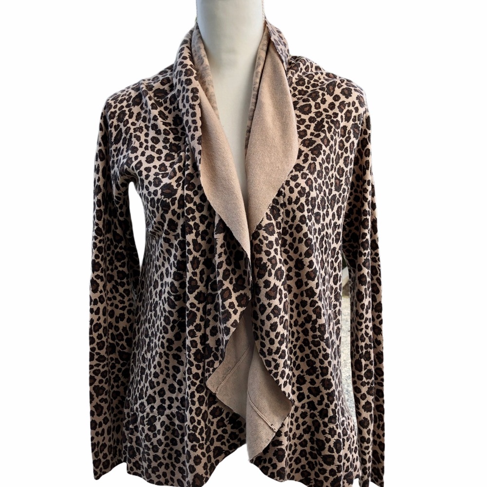Velvet by Graham & Spencer Leopard Waterfall Cashmere & Silk Cardigan, size S